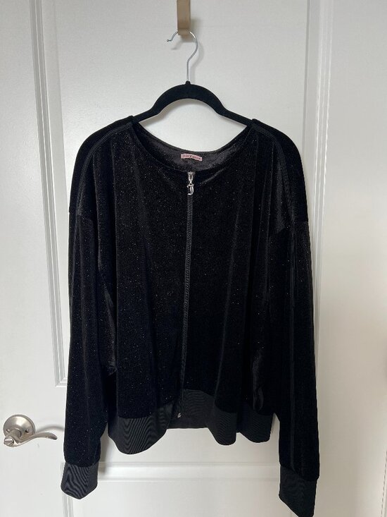 Juicy Couture Tops - Juicy Couture Black Jacket With Sparkles Glitter Zip Up XL Y2k